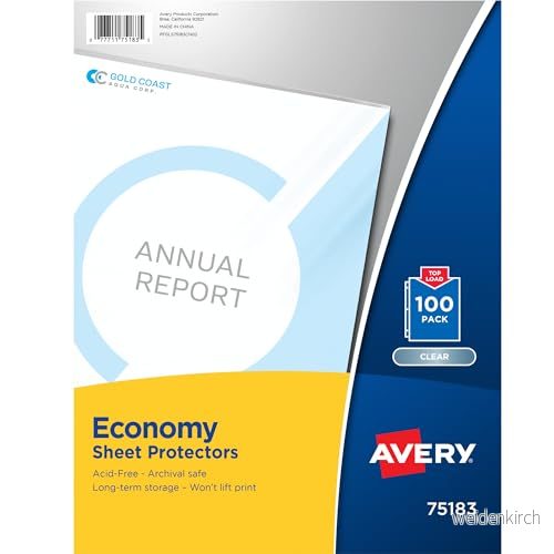 Avery Ekonomiska genomskinliga arkskydd, syrafri, påse med 100 (75183) 77711751835