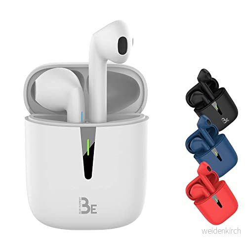 BE Pop Bluetooth 5.1 TWS trådlöst 3D HD stereoheadset, 12 H batteritid, LED laddningsfodral, lätt att ansluta, inbyggd mikrofon, och bekväm för iPhone/Android (vit) 3760162065459