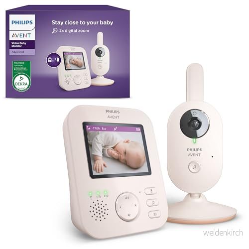 PHILIPS Avent babymonitor med avancerad kamera, 1080p säker videobabymonitor, 2,8 tums skärm, 2 vägs zoom, mörkerseende, intercom, vaggvisor, (modell SCD881/26) 8720689016711