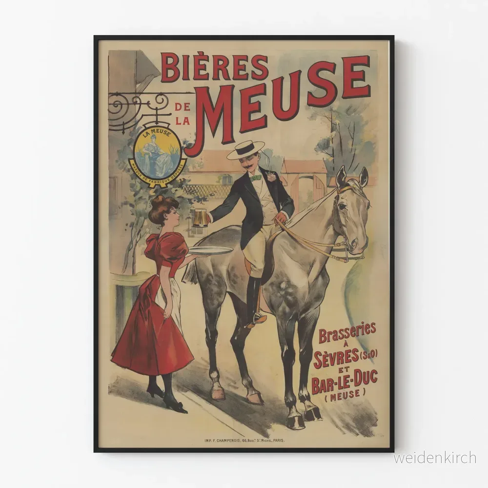 Vintageposter för Meuse-öl - Art nouveau väggdekoration