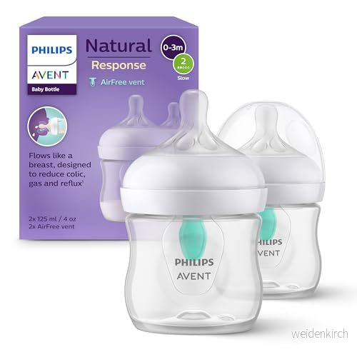 Philips Avent Natural Response nappflaska 2 nappflaskor på 125 ml med Airfree ventil, BPA fri för nyfödda i åldern 0+ månader (modell SCY670/02) 8710103990369