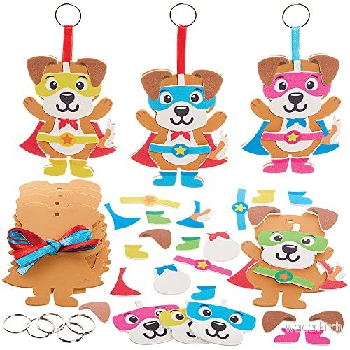 Baker Ross FX731 star hero Dogs Mix and Match Keyring Kits Paket med 8, Foam Craft för barn 5063067006441