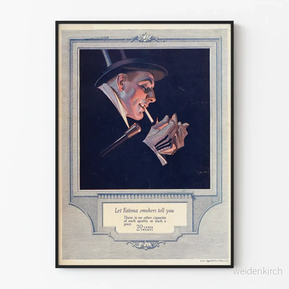 Vintageaffisch för man som röker en Fatima-cigarett