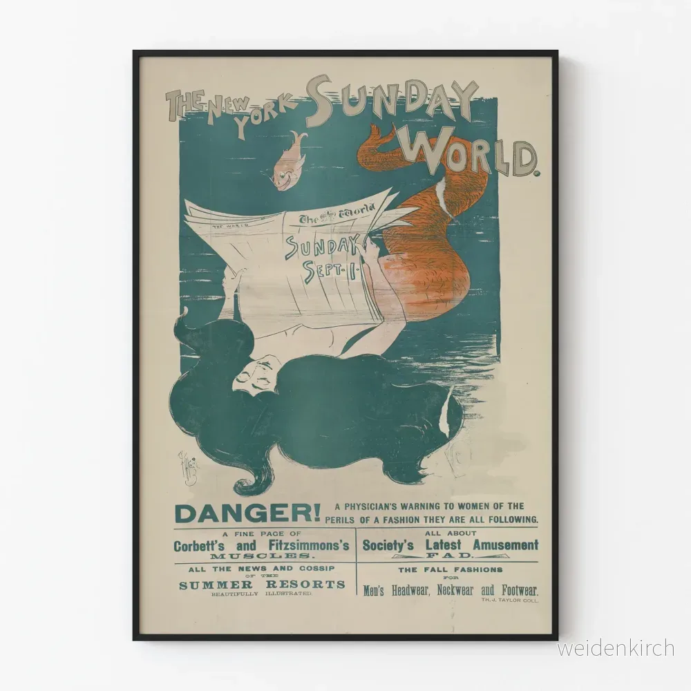 Vintageposter New York Sunday World 1895 för väggdekoration