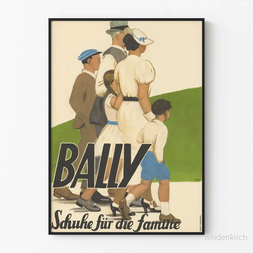Vintageposter Bally skor för familjen - retro väggdekoration