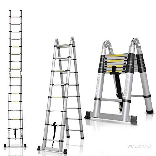 5 m hopfällbar teleskopstege med halkfri gummi, utdragbar multifunktionsstege, 150 kg aluminium 6975595680866