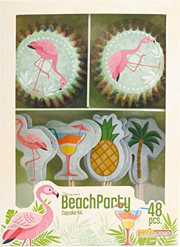 DECOCINO Muffinsset BeachParty 48 delar 24 cupcake formar med Ø 5 cm och muffinsdekorationer av papper, perfekt dekoration för barns födelsedagar temafester 4250448343221