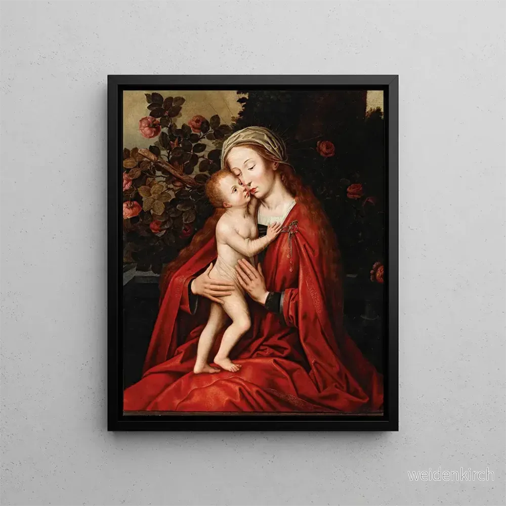 Målning La Vierge à l'Enfant dans une roseraie - Atelier d'Ambrosius Benson | Konsttryck