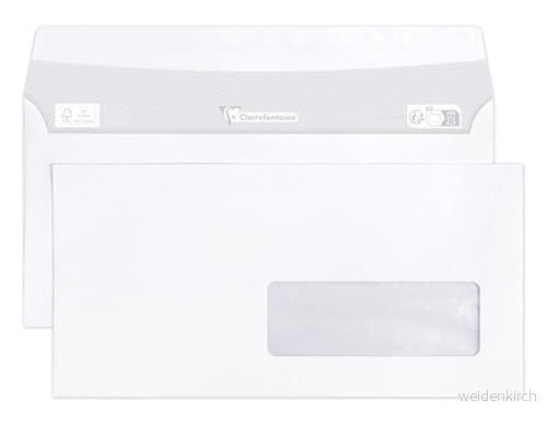 Clairefontaine 10905 C kartong med 500 kuvert, självhäftande remmar 11 x 22 cm till fönster kristall 3,5 10 90 g vit 3329681090504