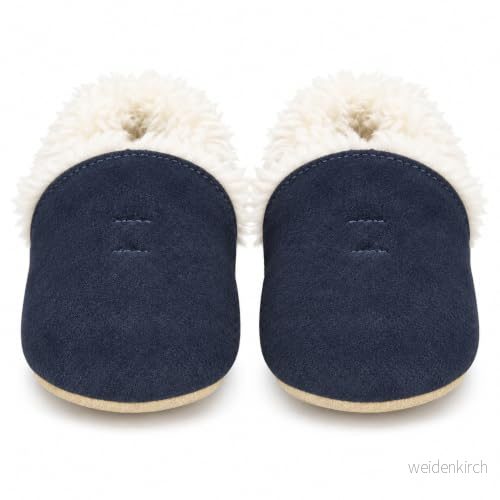 Dotty Fish barntofflor av mocka. Fodrade med varm fleece. 0 6 månader upp till 4 5 år. Mjuk antihalksula. marinblå. 12 18 (21 EU) 7426771387318