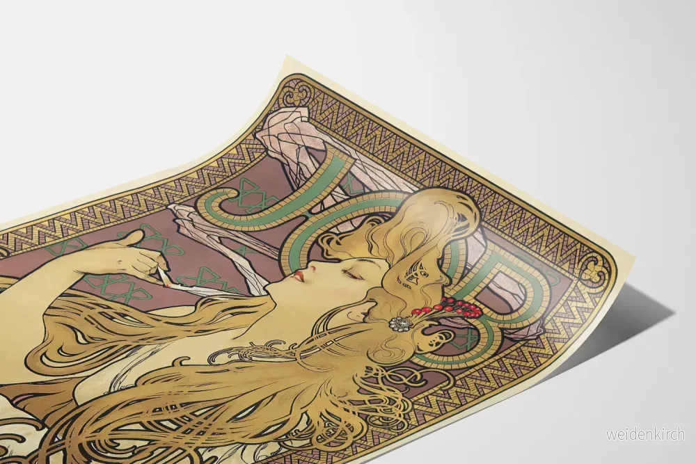 Dekorativ Art Nouveau-poster med stiliserad kvinna och guldmotiver - Bild 3