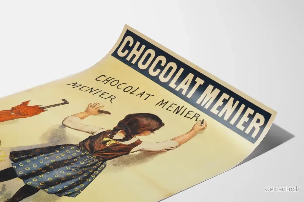 Vintage reklamposter för choklad Menier med liten flicka som skriver på tavlan - Bild 3