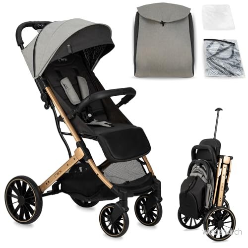 MoMi ESTELLE DAKAR Barnvagn från 6:e månaden (upp till 22 kg), vikbar buggy med 5 punkts säkerhetsbälte, shoppingkorg, liggfunktion, teleskopstång, för att dra, står efter hopfällning, leopard, grå 5900495962737
