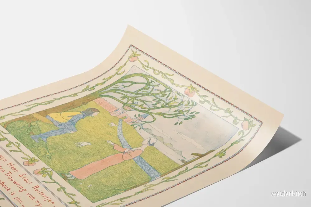 Medieval dekorativ poster med romantisk scen och blomsterinramning - Bild 3