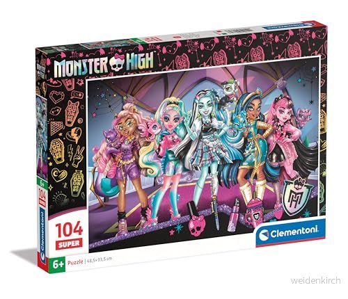 Clementoni Supercolor Puzzle Monster High 104 stycken, pussel för barn 6 år, utvecklar observationsförmåga, logik och manualitet, tecknade pussel, tillverkat i Italien, 25784 8005125257843