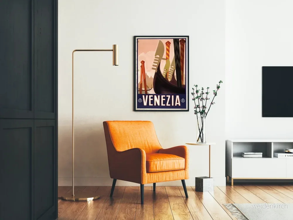 Dekorativ vintageposter av Venedig - Gondoler och färgglada palmer - Bild 2
