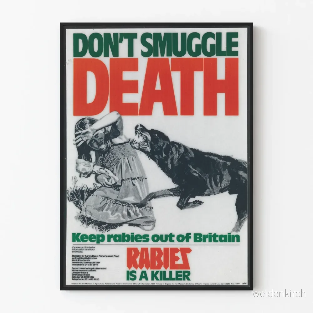 Vintageaffisch för rabiesförebyggande – Får inte sprida rabies i Storbritannien
