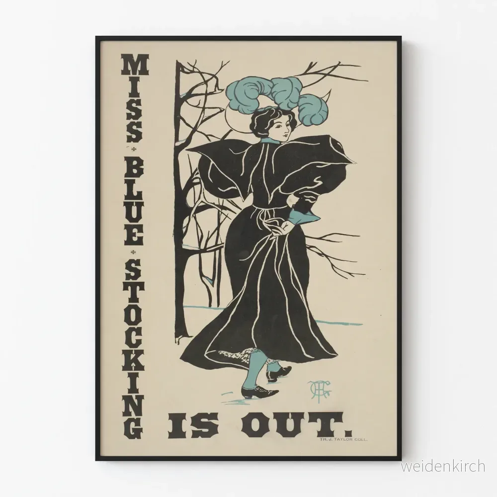Vintageposter Miss Blue Stocking - Väggdekoration Art déco