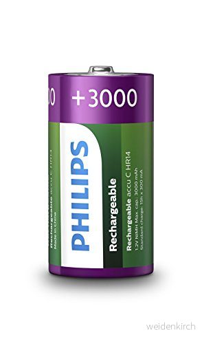 Philips Rechargeables Batteri R14B2A300/10, Laddningsbart batteri, C, Nickel metallhydrid (NiMH), 1,2 V, 3000 mAh, Cd (kadmium), Hg (kvicksilver) 8712581644253
