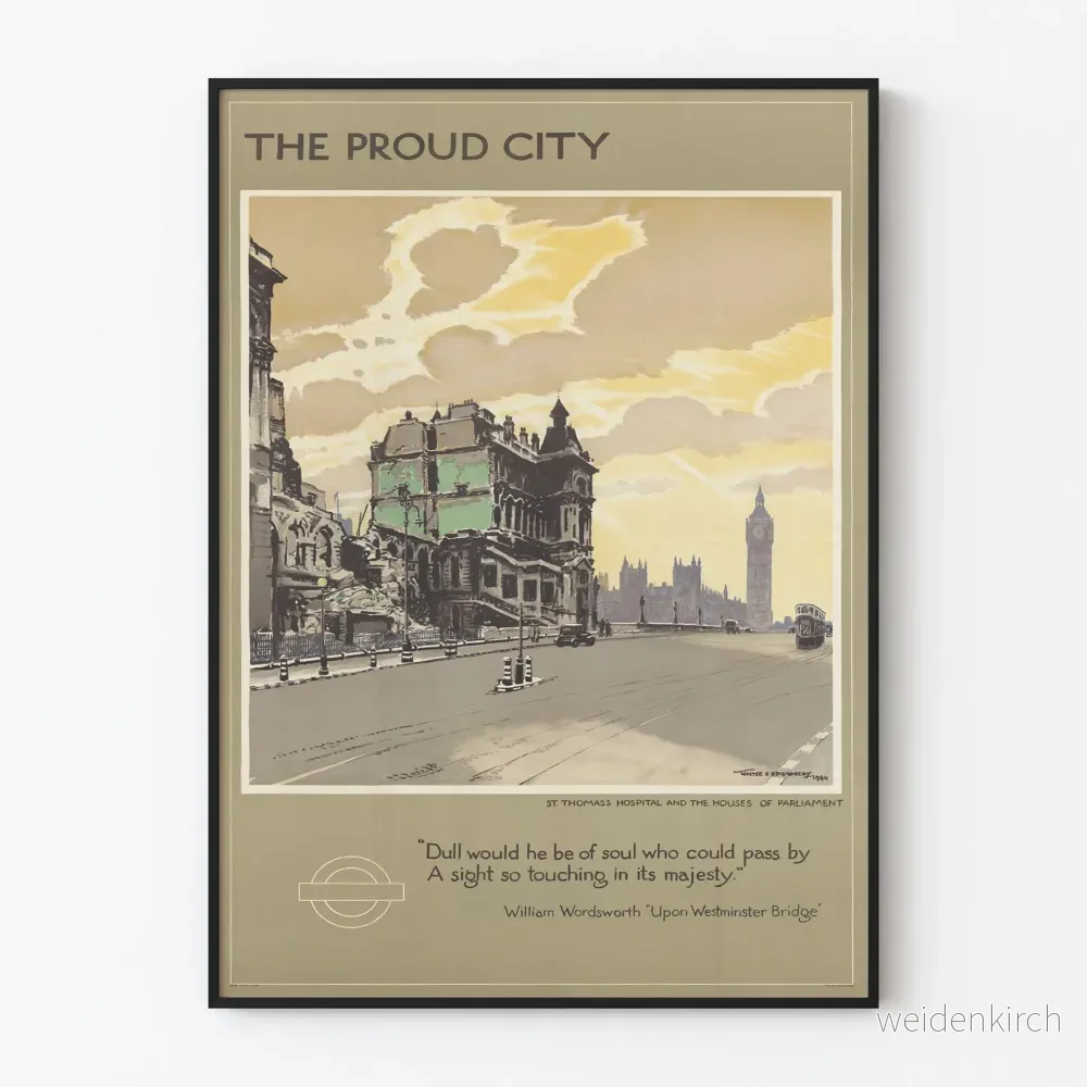 Vintageposter London St Thomas's Hospital och Parlamentet