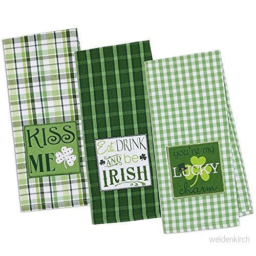 DII 100% bomull, maskintvättbar, vardagskök grundläggande, överdimensionerad, broderad diskhandduk, 45 x 76 cm, set med 3 St Patrick's Day 738215336781
