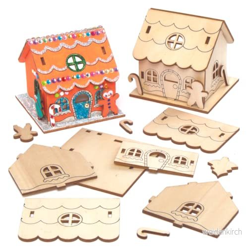 Baker Ross AX364 Pepparkakshus trä värmeljushållare paket med 3, pepparkaksljushållare, juldekorationer för barn 5051174109650