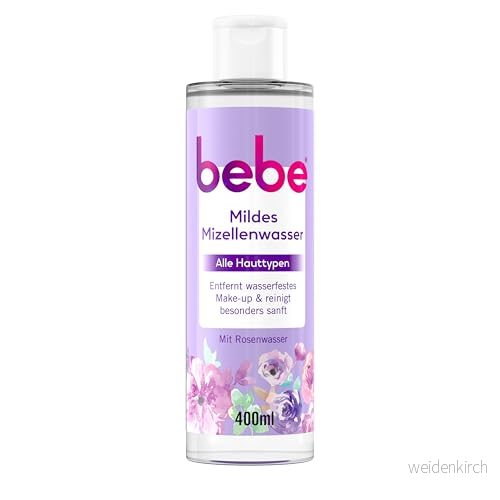 bebe Mjukt micellvatten (400 ml), revitaliserande micellerrengöringsvatten med rosenvatten, tar bort även vattentät makeup 3574661692333