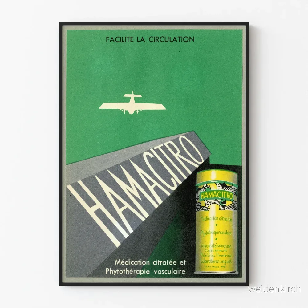 Vintageposter Hamacitro medicinering med citrussmak och kärlväxtbaserad terapi