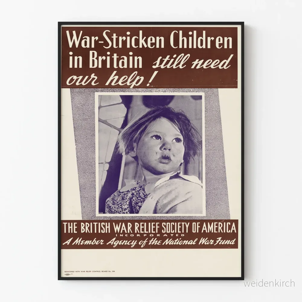 Vintageaffisch för barn som drabbats av krig i Storbritannien
