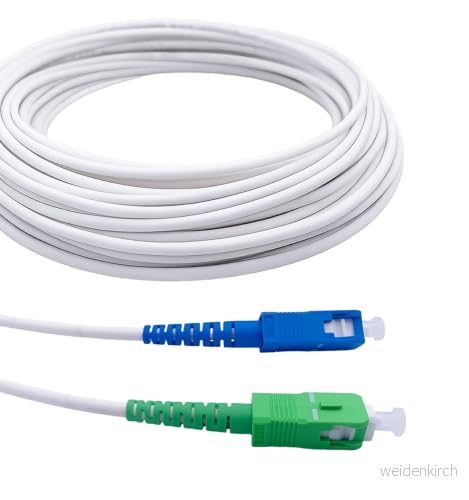 Elfcam® Fiberoptisk kabel/förlängning (Freebox) singelläge SC APC till UPC strumpeband förstärkt skärm och kontakt mycket tillförlitlig förlust vit, 20M 3760325005063