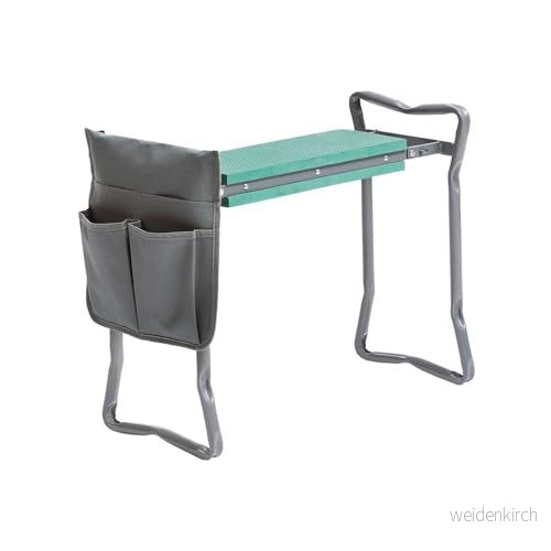Avilia Vikbar trädgårdsstol Pall med verktygsväska, 2 positioner, hopfällbar, av järn och Oxford tyg, 60 x 49 27,5 cm, grå grön 8056819034554