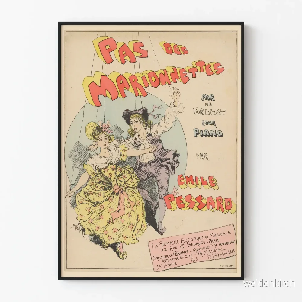 Vintageposter för marionetter och balettmusik för piano