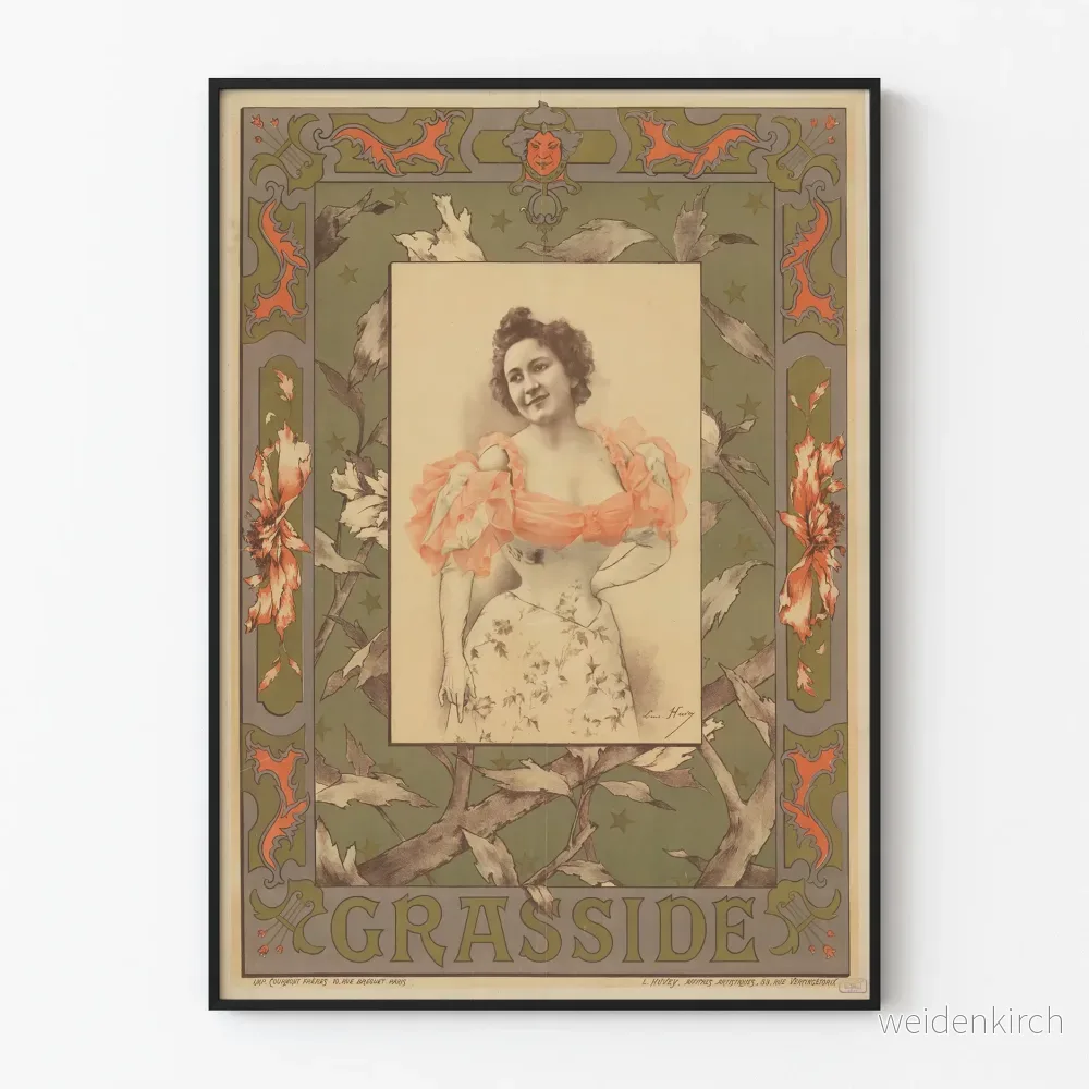 Vintage Grasside Porträtt av kvinna Retro Poster