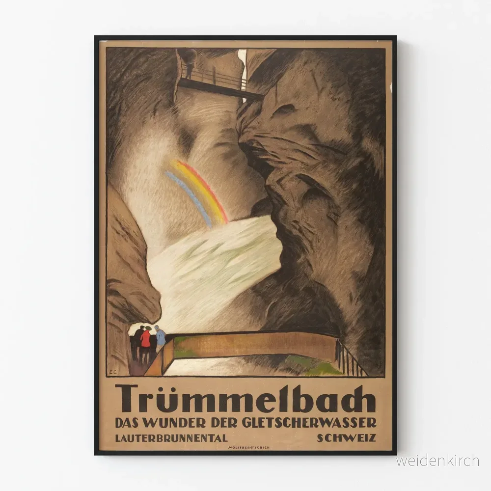 Vintageposter Trümmelbach, glaciärvattencascad i Schweiz