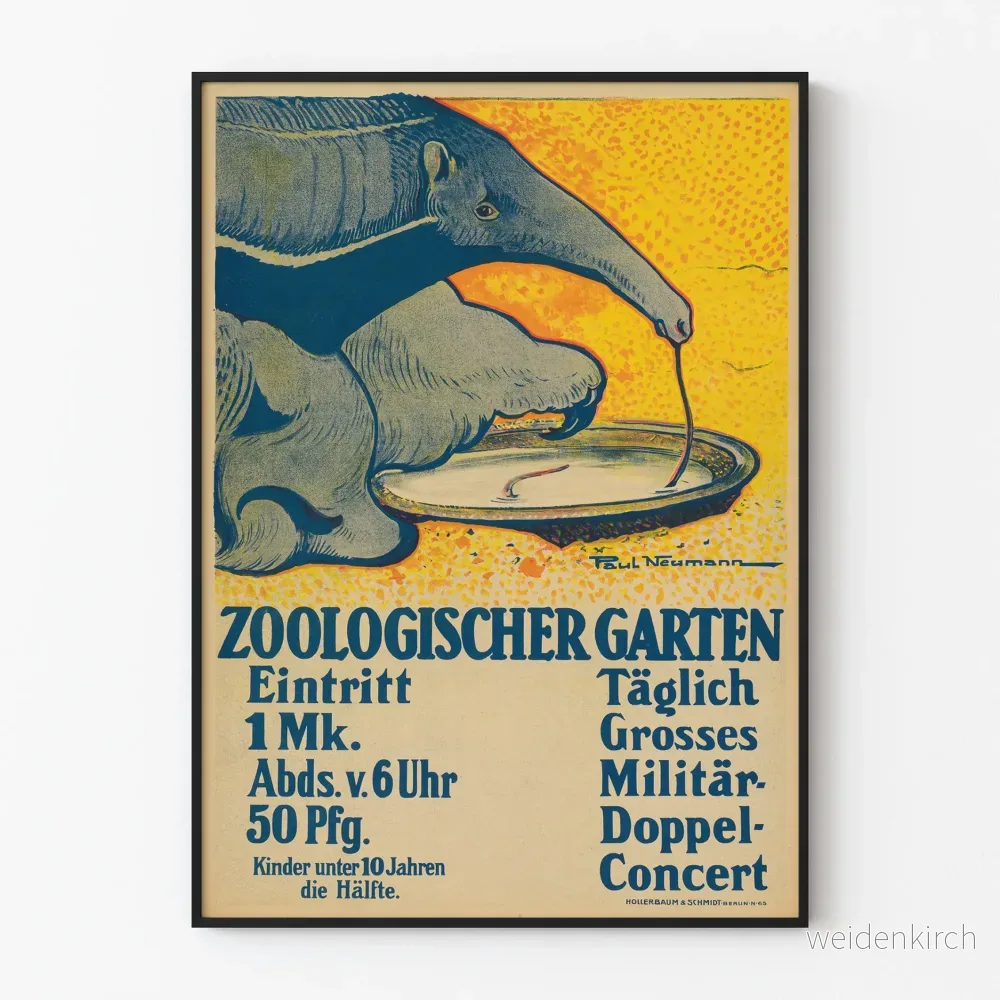 Vintage inredningsposter av zoologisk trädgård med myrslok och militärkonsert