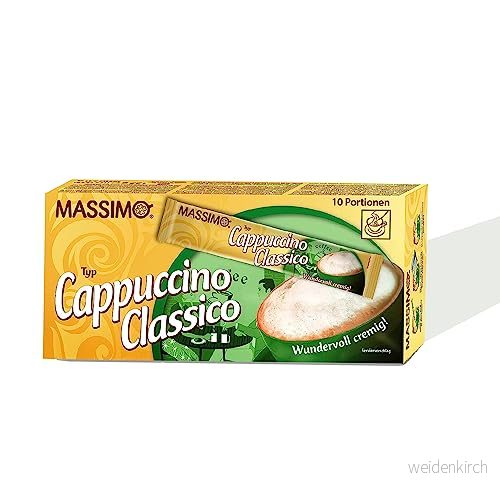 MASSIMO Cappuccino Classico 160 pinnar, 16 x 10 pinnar á 12,5 g, värdepaket, lösligt bönkaffe med kakaopulver, omedelbar cappuccino, snabb beredning 4021155104333