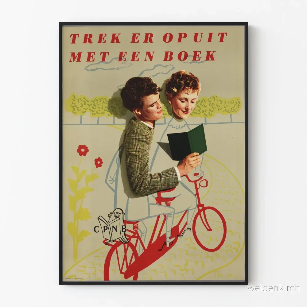 Vintageposter "Trek er op uit met een boek" väggdekoration