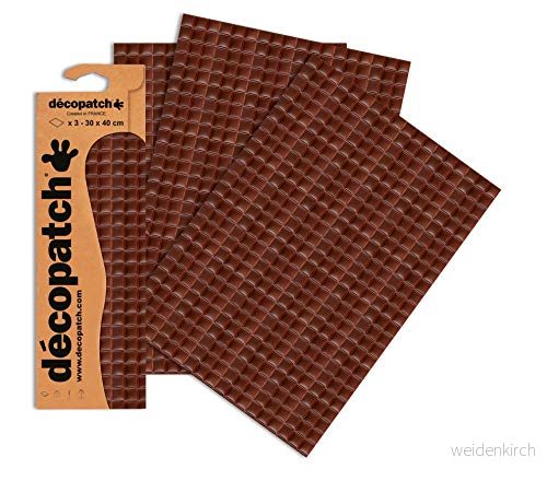 Décopatch Ref C680O chokladfyrkantigt mönster papperspaket varje ark 30 x 40 cm, paket med 3 pappersark används bäst décopachlim och lack, brun 3609510256807