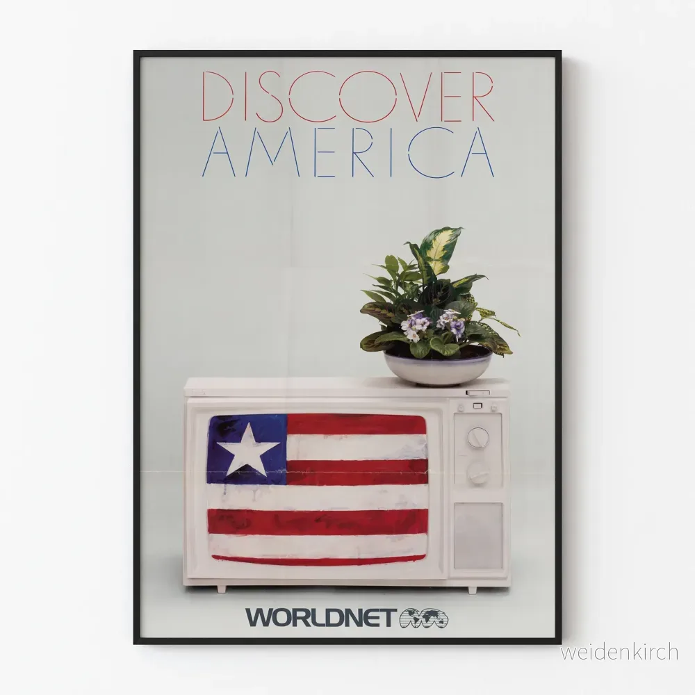 Vintageposter Discover America Worldnet television flagga