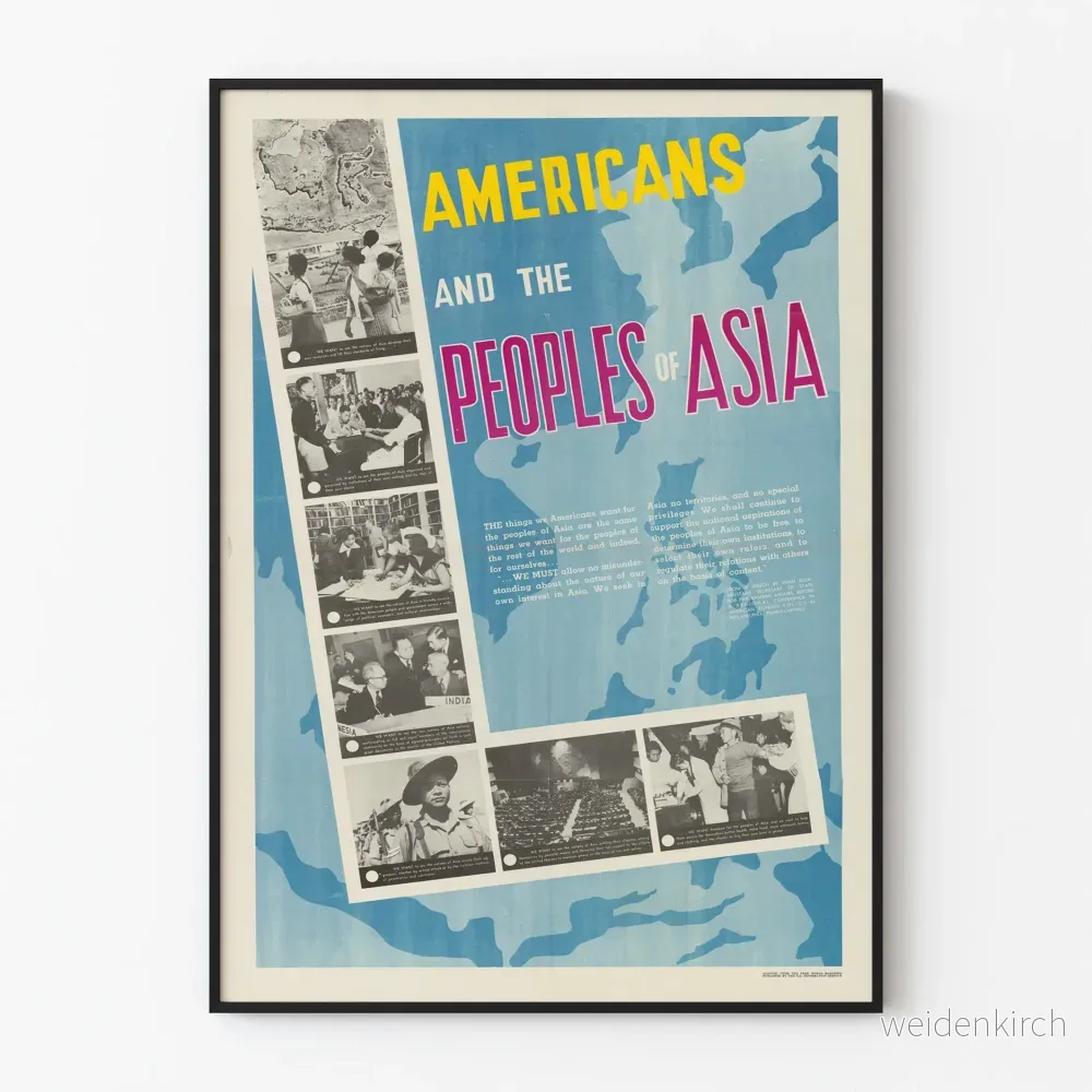 Vintageposter av amerikaner och folk i Asien för väggdekoration