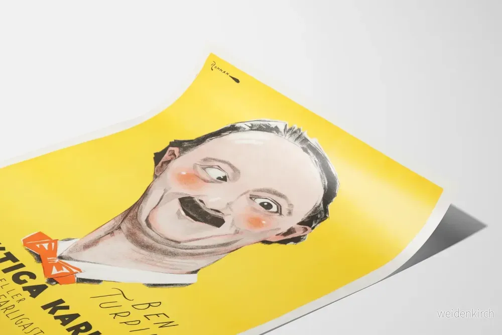 Vintage humoristisk poster med Ben Turpin på gul bakgrund - Bild 3
