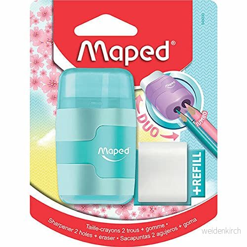 Maped radergummi/pennvässare 2 i 1 CONNECT PASTELL hålstorlekar för tjocka och tunna pennor inkl. x reservradergummi rosa, ljusblå, lila 3154140492304
