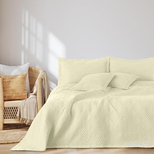AmeliaHome överkast 240 x 260 cm sängöverkast dubbelsidig Ultrasonic quiltning polyester Ophelia gräddvit 4251838554746