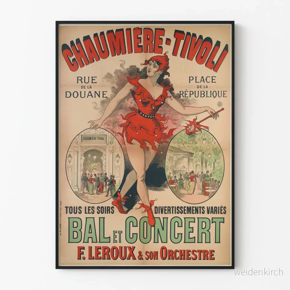 Vintageposter av Chaumière Tivoli Bal och Konsert väggdekoration