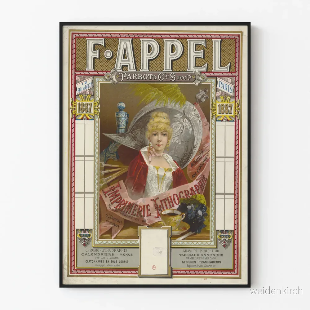 Vintage poster litografi 1887 Tryckeri F. Appel Paris