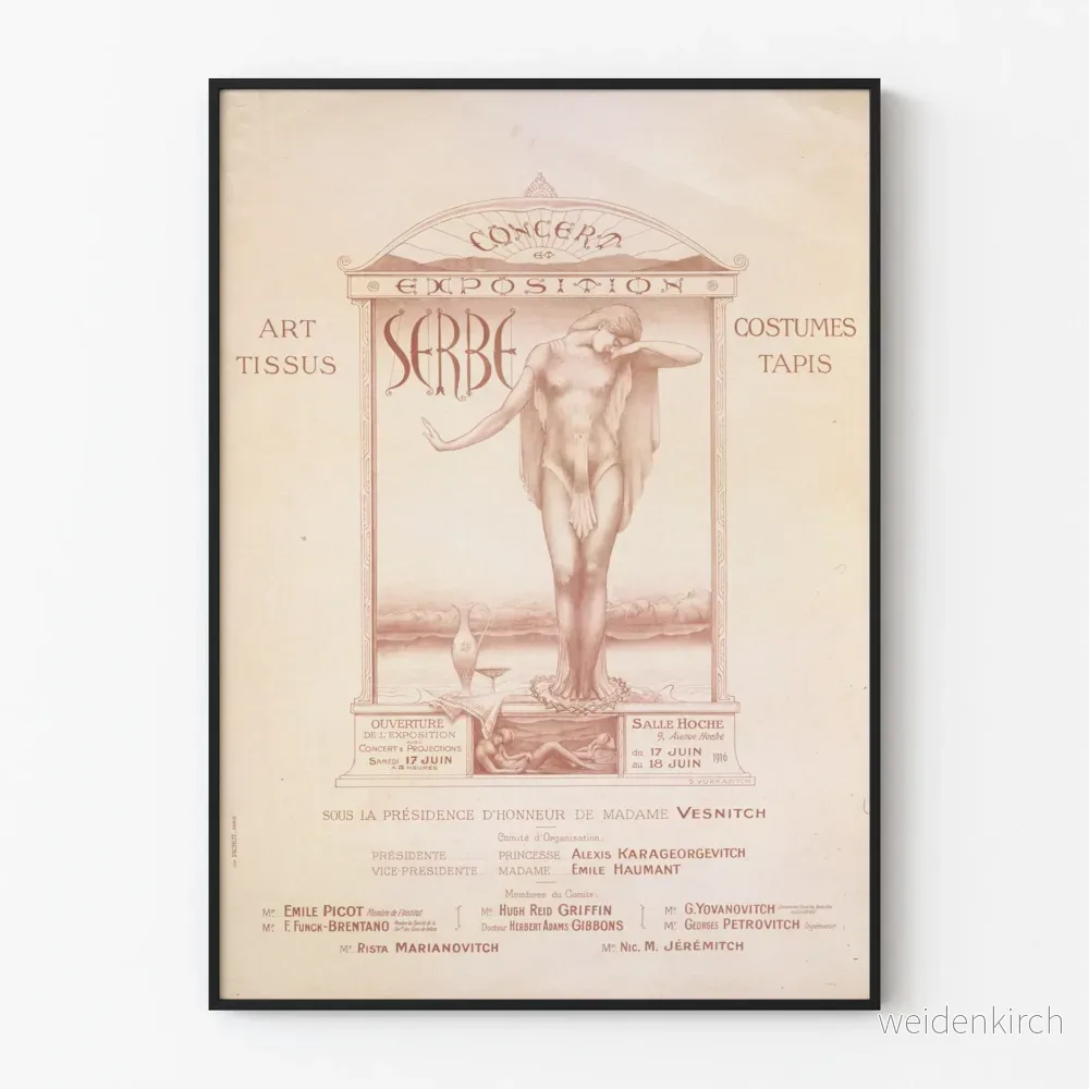 Vintageposter för utställning och konsert med serbisk tema 1916