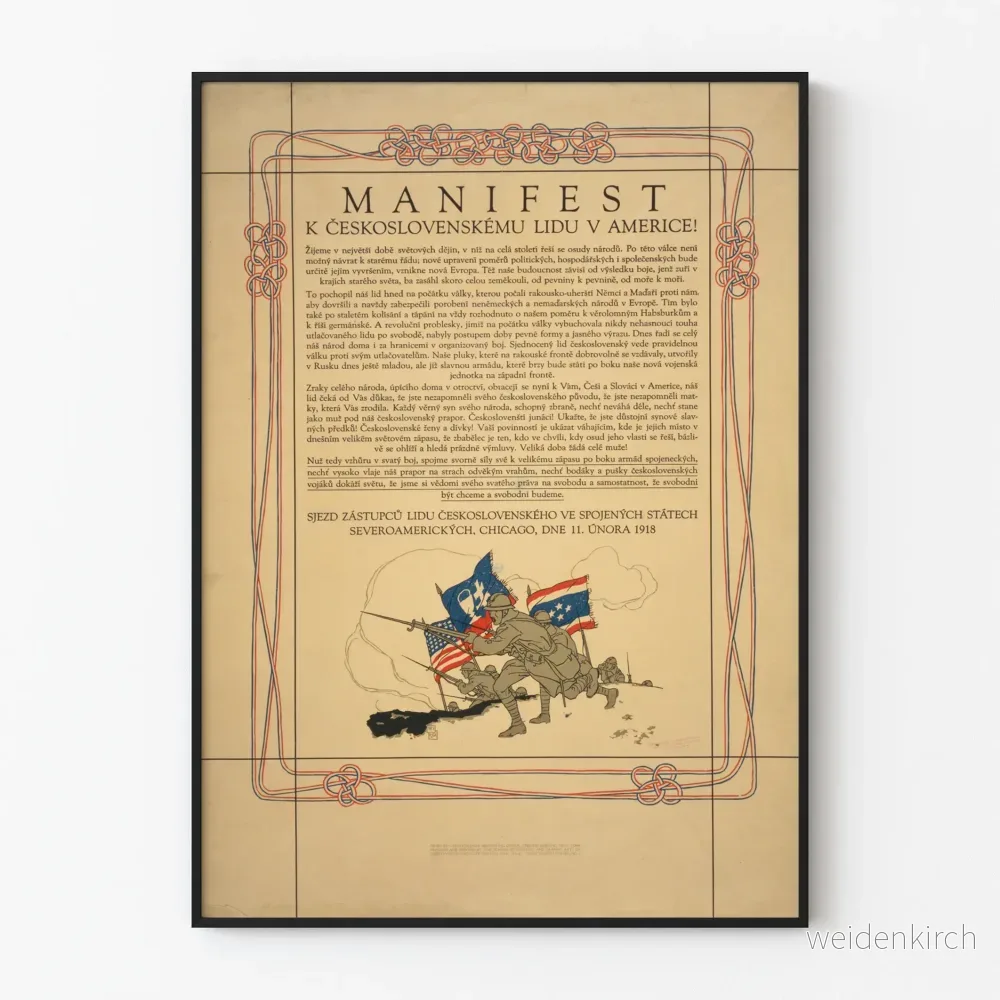 Historisk poster Manifest för Tjeckoslovakiska folket i Amerika 1918