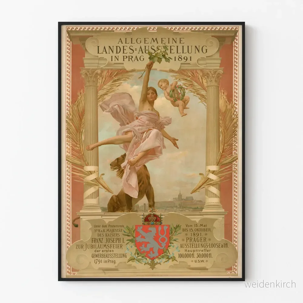 Vintageaffisch för Prags allmänna utställning 1891