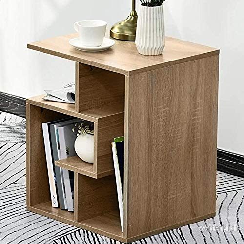 BAKAJI Låg bokhylla 4 hyllor i trä MDF sidobord kaffe sida soffa modern design inredning för vardagsrum hem eller kontor storlek 45 x 40 55 cm (ek) 8055205796830