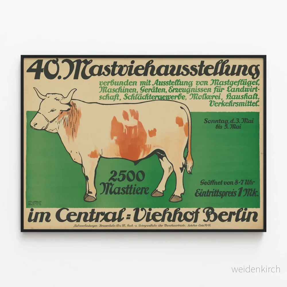 Vintageposter för utställning av boskapsuppfödning vid Central-Viehhof i Berlin